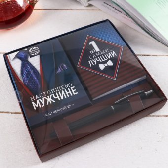 Набор подарочный "Настоящему мужчине", чай, блокнот, ручка
