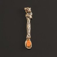 Сувенир кошельковый "Ложка Тигр", латунь, янтарь