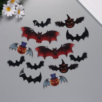 Наклейка пластик "Тыквы и летучие мыши", 12 шт.